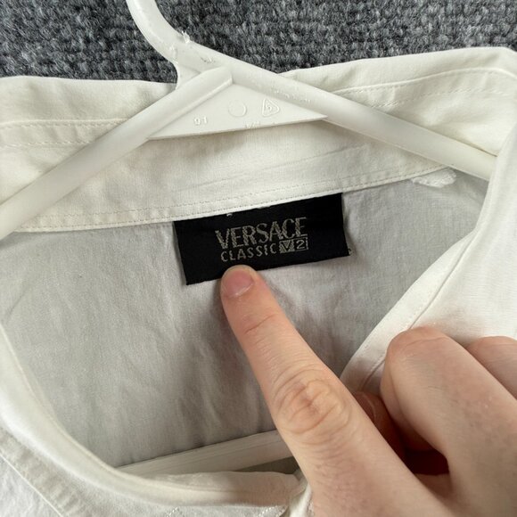 Versace Classic V2 Men Button Up Shirt White Long Sleeve Woven Cotton Designer - Picture 7 of 16